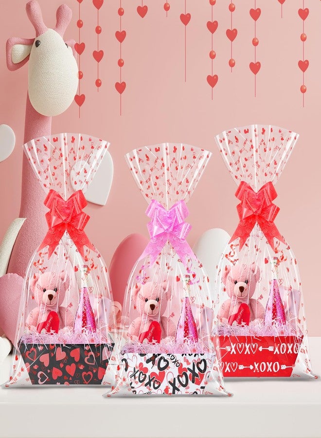 Hallswl 12 Set Valentines Day Gifts Baskets Bulk with Cellophane Basket Bags and Ribbons, Red White Empty Love Heart Cardboard Gift Basket for Wedding Birthday Valentine's Day Party Decorations - Image 4